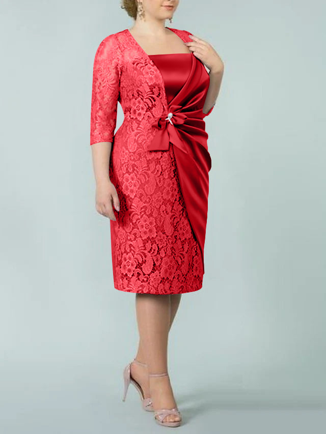 Square Neck Tea Length Sheath Column Dresses for the Mother of the Bride