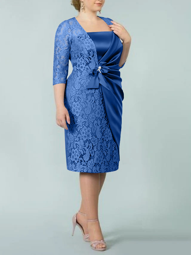 Square Neck Tea Length Sheath Column Dresses for the Mother of the Bride