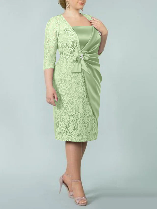 Square Neck Tea Length Sheath Column Dresses for the Mother of the Bride