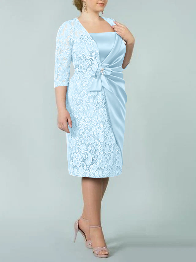 Square Neck Tea Length Sheath Column Dresses for the Mother of the Bride