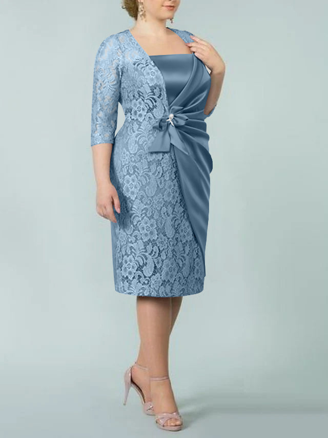Square Neck Tea Length Sheath Column Dresses for the Mother of the Bride