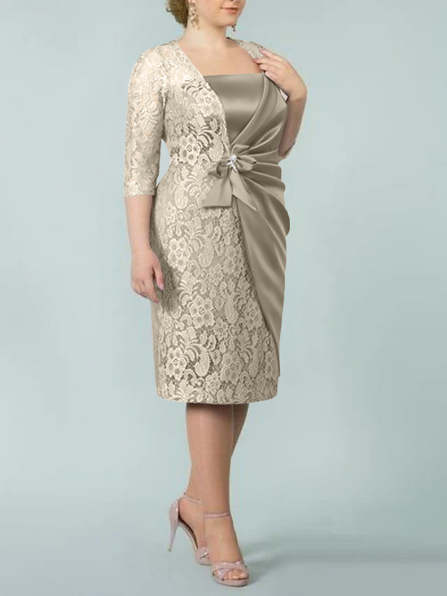 Square Neck Tea Length Sheath Column Dresses for the Mother of the Bride
