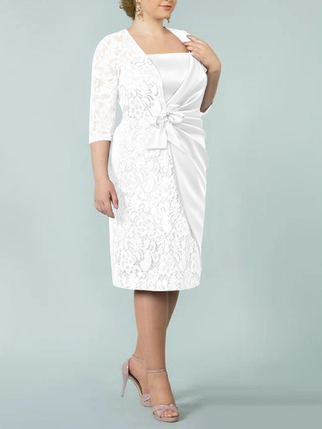 Square Neck Tea Length Sheath Column Dresses for the Mother of the Bride