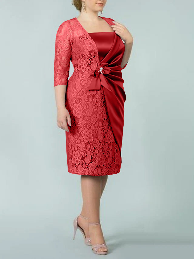 Square Neck Tea Length Sheath Column Dresses for the Mother of the Bride