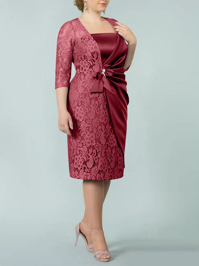 Square Neck Tea Length Sheath Column Dresses for the Mother of the Bride