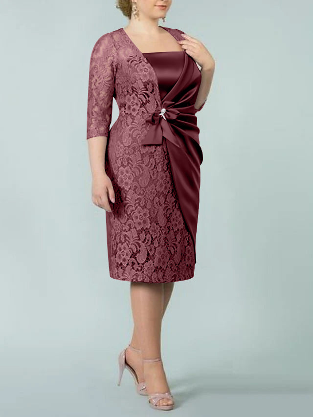 Square Neck Tea Length Sheath Column Dresses for the Mother of the Bride