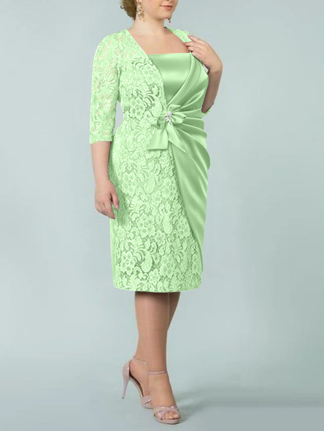 Square Neck Tea Length Sheath Column Dresses for the Mother of the Bride