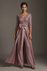 Dreamyannie Sequins Floor Length Mother Of The Bride Jumpsuits With Cape