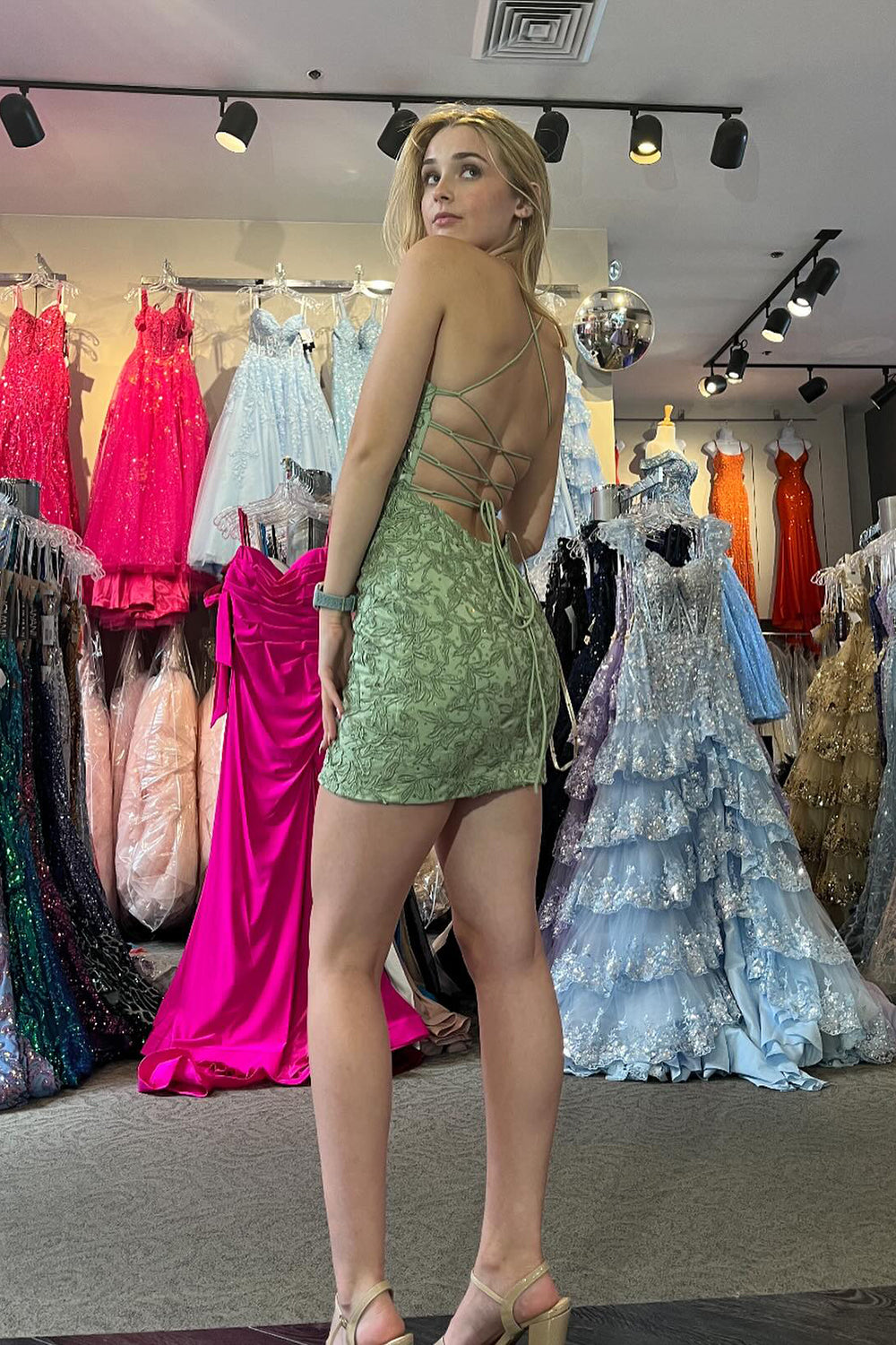 Stormy Homecoming Dress Spaghetti Straps Tight Short Cocktail Dresses with Appliques