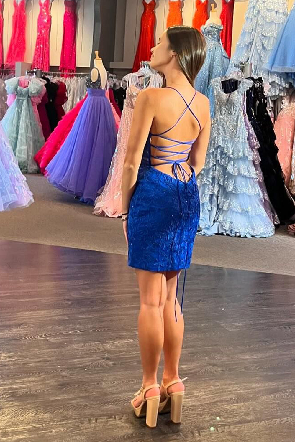 Stormy Homecoming Dress Spaghetti Straps Tight Short Cocktail Dresses with Appliques