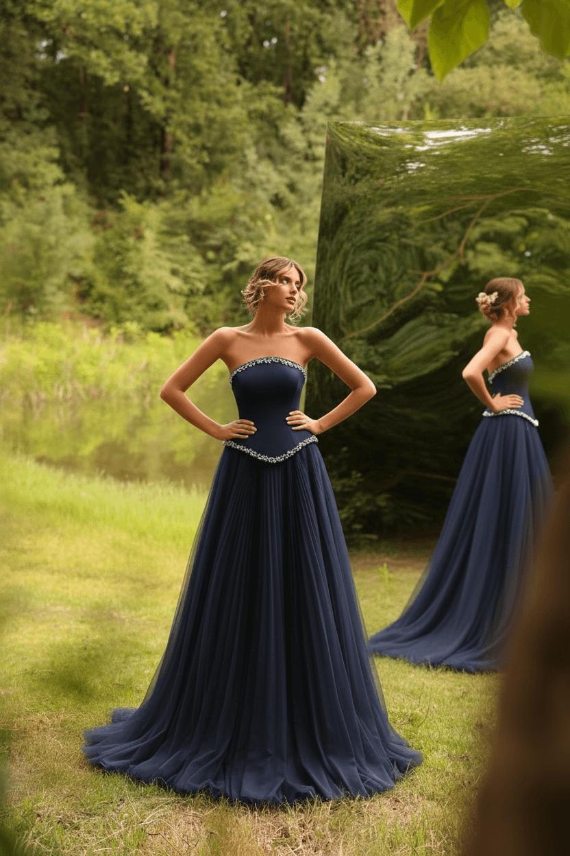 Strapless A Line Formal Dress Beaded Green Corset Prom Dress