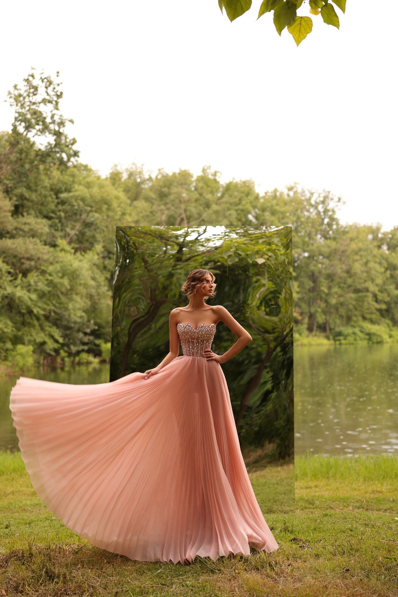 Strapless A Line Prom Dress Beaded Pink Corset Formal Dress