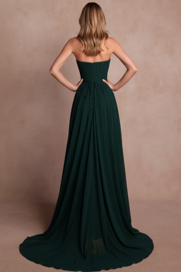 Strapless A-Line Prom Dress with Bow Details and Sweep Train
