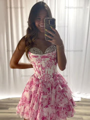 Strapless A-Line Sweetheart Empire Beaded Floral Homecoming Dress