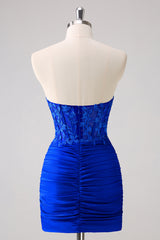 Strapless Corset Red Homecoming Dress Tight Short Prom Dress with Lace