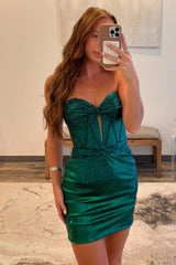 Strapless Dark Green Homecoming Dress Corset Tight Short Cocktail Dresses