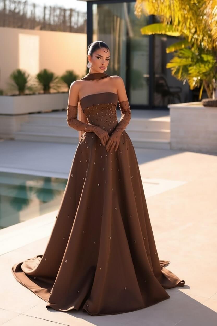 Strapless Formal Dress Light Blue Beaded A Line Prom Evening Dress