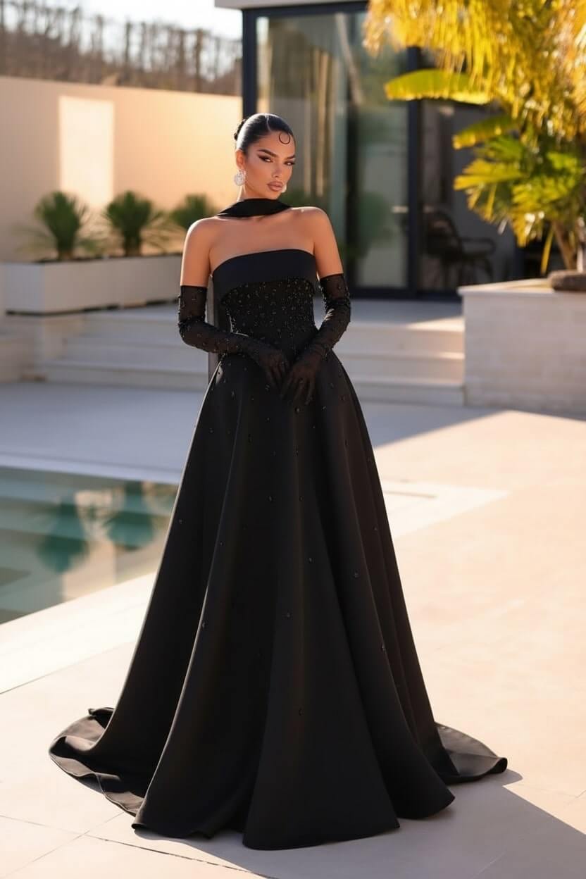 Strapless Formal Dress Light Blue Beaded A Line Prom Evening Dress