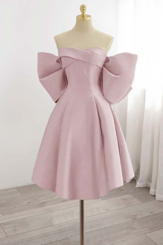 Strapless Homecoming Dress Sleeveless Short Cocktail Dress With Bowknot Pleated
