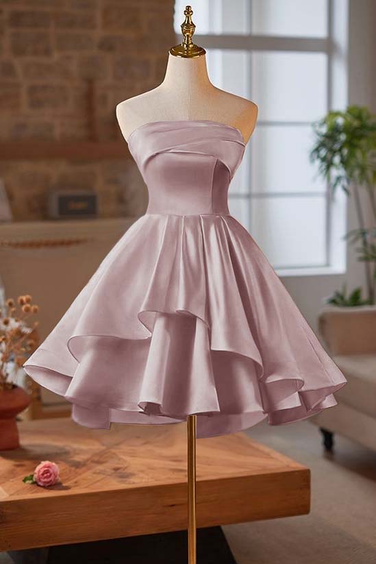 Strapless Homecoming Dress Sleeveless Short Cocktail Dress With Ruffles Pleated
