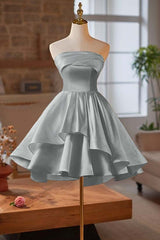 Strapless Homecoming Dress Sleeveless Short Cocktail Dress With Ruffles Pleated