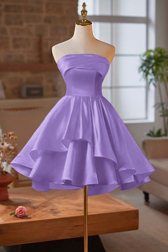 Strapless Homecoming Dress Sleeveless Short Cocktail Dress With Ruffles Pleated
