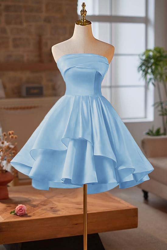 Strapless Homecoming Dress Sleeveless Short Cocktail Dress With Ruffles Pleated