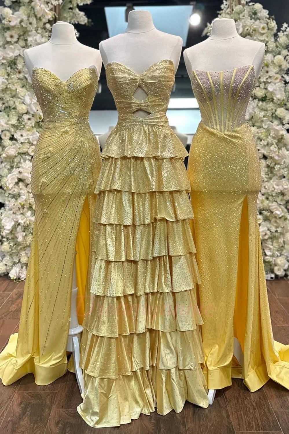 Strapless Hot A-Line Prom Dress With Keyhole Bodice Ruffle Skirt Slit And Lace Up Back Formal Evening Gown