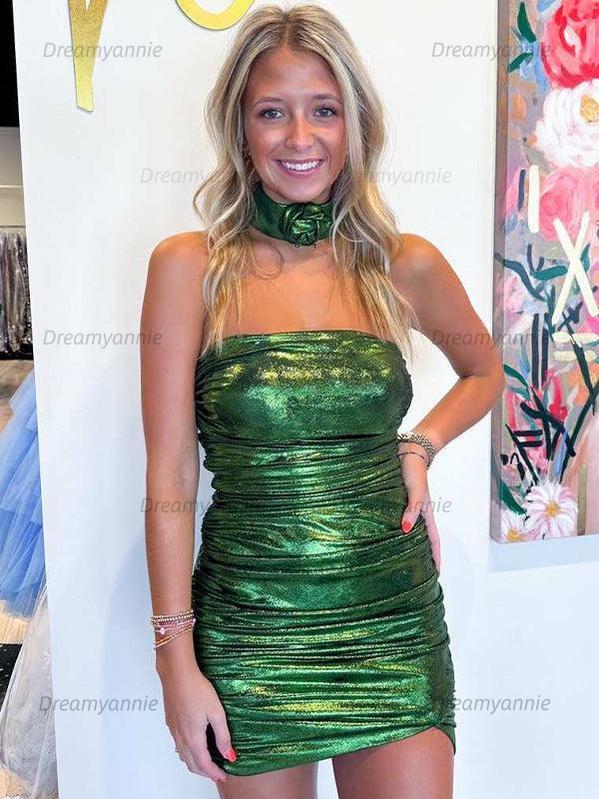 Strapless Metallic Bodycon Homecoming Dress with Flower