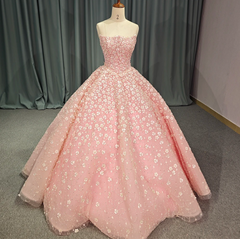 Strapless Pink Quinceanera Dress Sequined Ball Gown Sweet 16 Dress