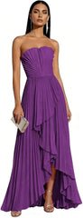 Strapless Chiffon Evening Dress with Pleats and Cascading Ruffle Hem