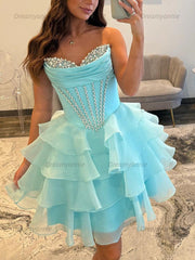 Strapless Ruffle Tiered Short Homecoming Dress with Crystal