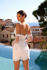 Strapless Short Wedding Dress Pearl Bodycon Bridal Dress