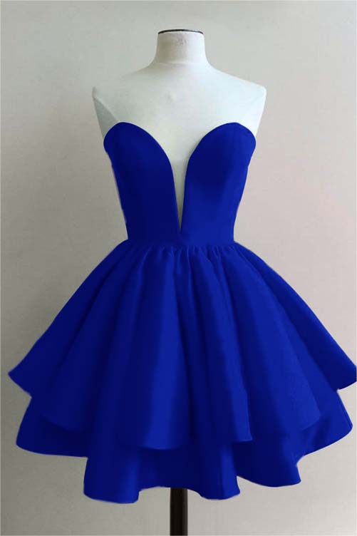 Strapless Sweetheart Homecoming Dress Sleeveless Pleated Short Cocktail Dress With Ruffles