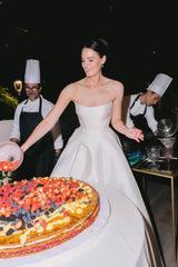 Strapless Satin Wedding Dress A Line Sleeveless Bridal Gown with Detachable Lace Top