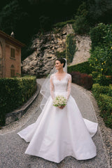 Strapless Satin Wedding Dress A Line Sleeveless Bridal Gown with Detachable Lace Top