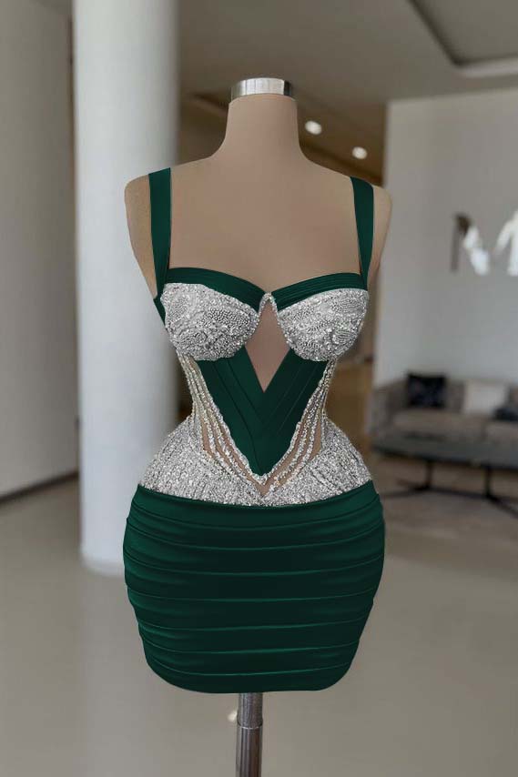 Straps Sleeveless Homecoming Dress Short Cocktail Dress With Pleated Beading