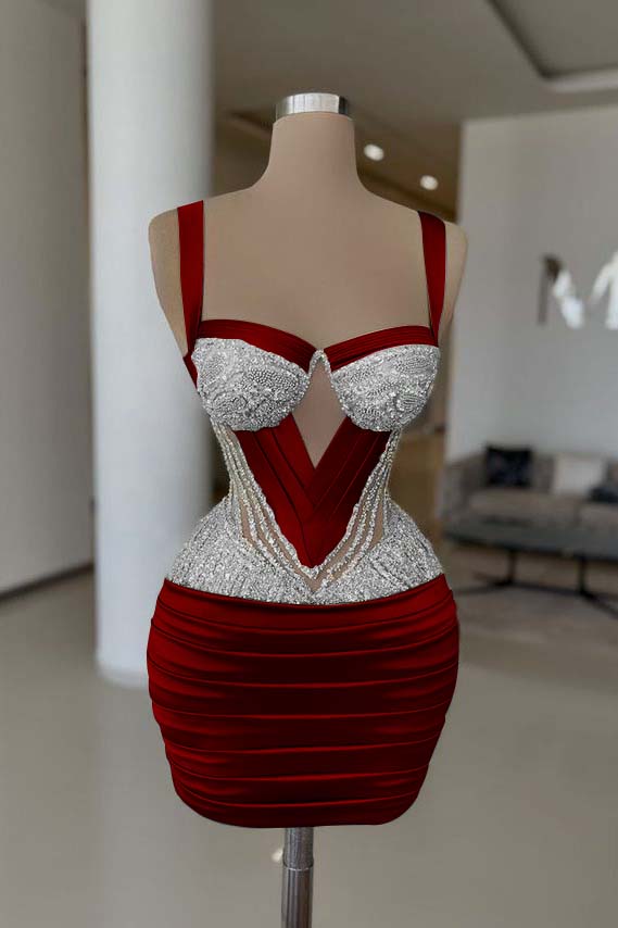 Straps Sleeveless Homecoming Dress Short Cocktail Dress With Pleated Beading