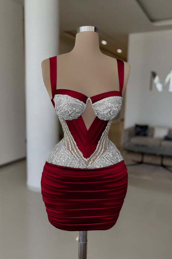 Straps Sleeveless Homecoming Dress Short Cocktail Dress With Pleated Beading