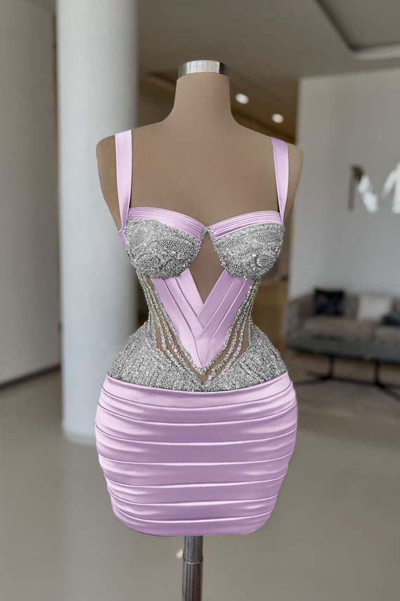 Straps Sleeveless Homecoming Dress Short Cocktail Dress With Pleated Beading