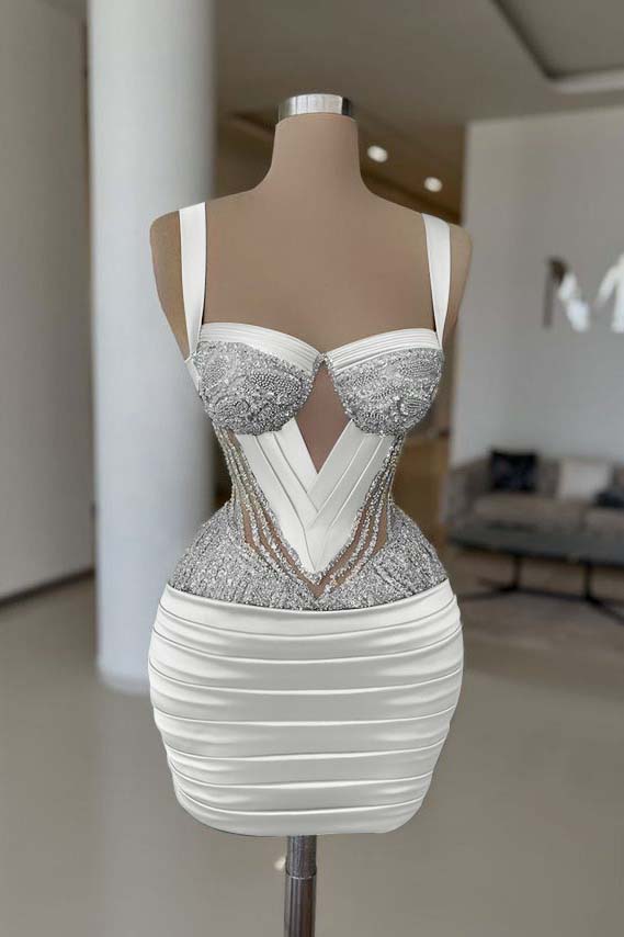 Straps Sleeveless Homecoming Dress Short Cocktail Dress With Pleated Beading