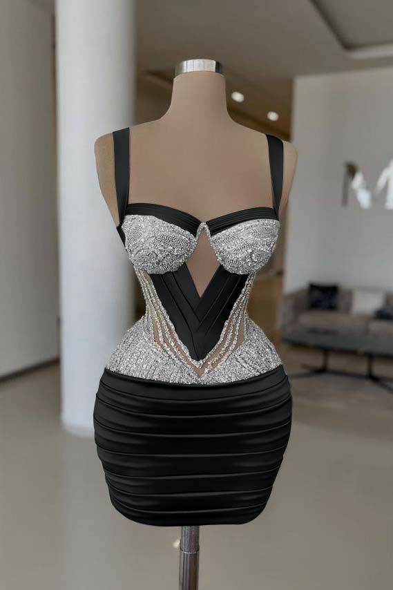 Straps Sleeveless Homecoming Dress Short Cocktail Dress With Pleated Beading