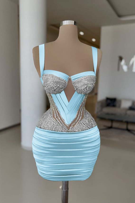 Straps Sleeveless Homecoming Dress Short Cocktail Dress With Pleated Beading