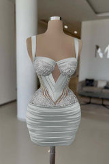 Straps Sleeveless Homecoming Dress Short Cocktail Dress With Pleated Beading