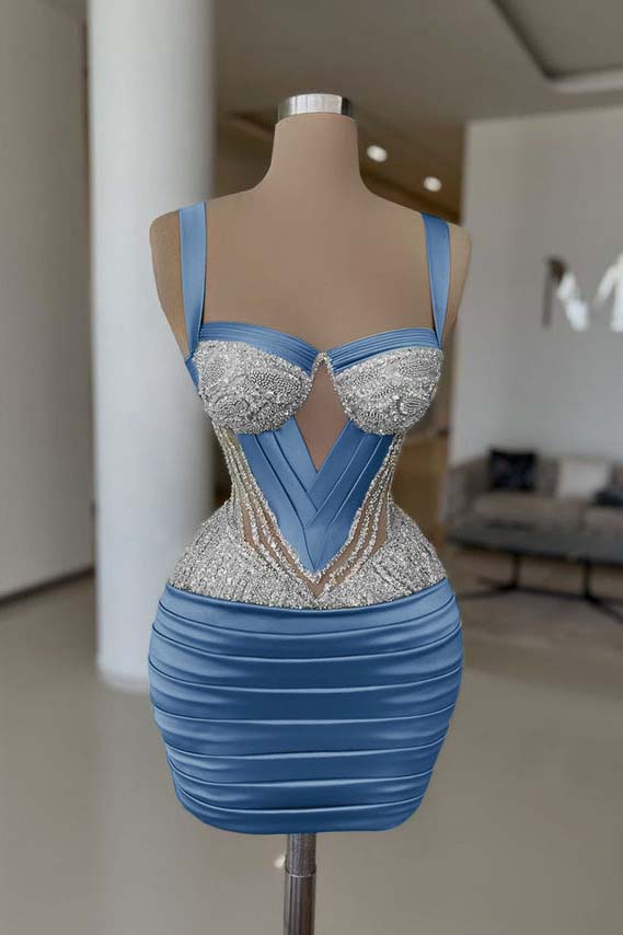 Straps Sleeveless Homecoming Dress Short Cocktail Dress With Pleated Beading