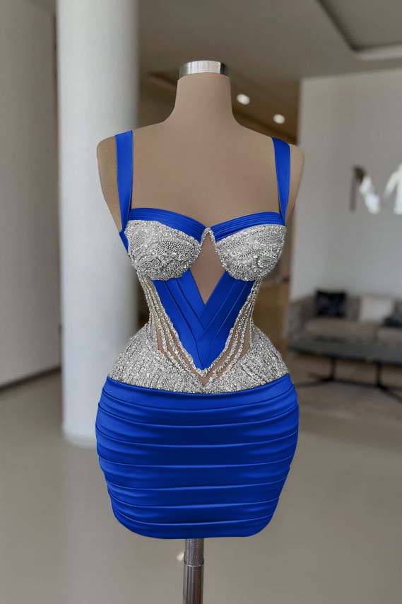 Straps Sleeveless Homecoming Dress Short Cocktail Dress With Pleated Beading