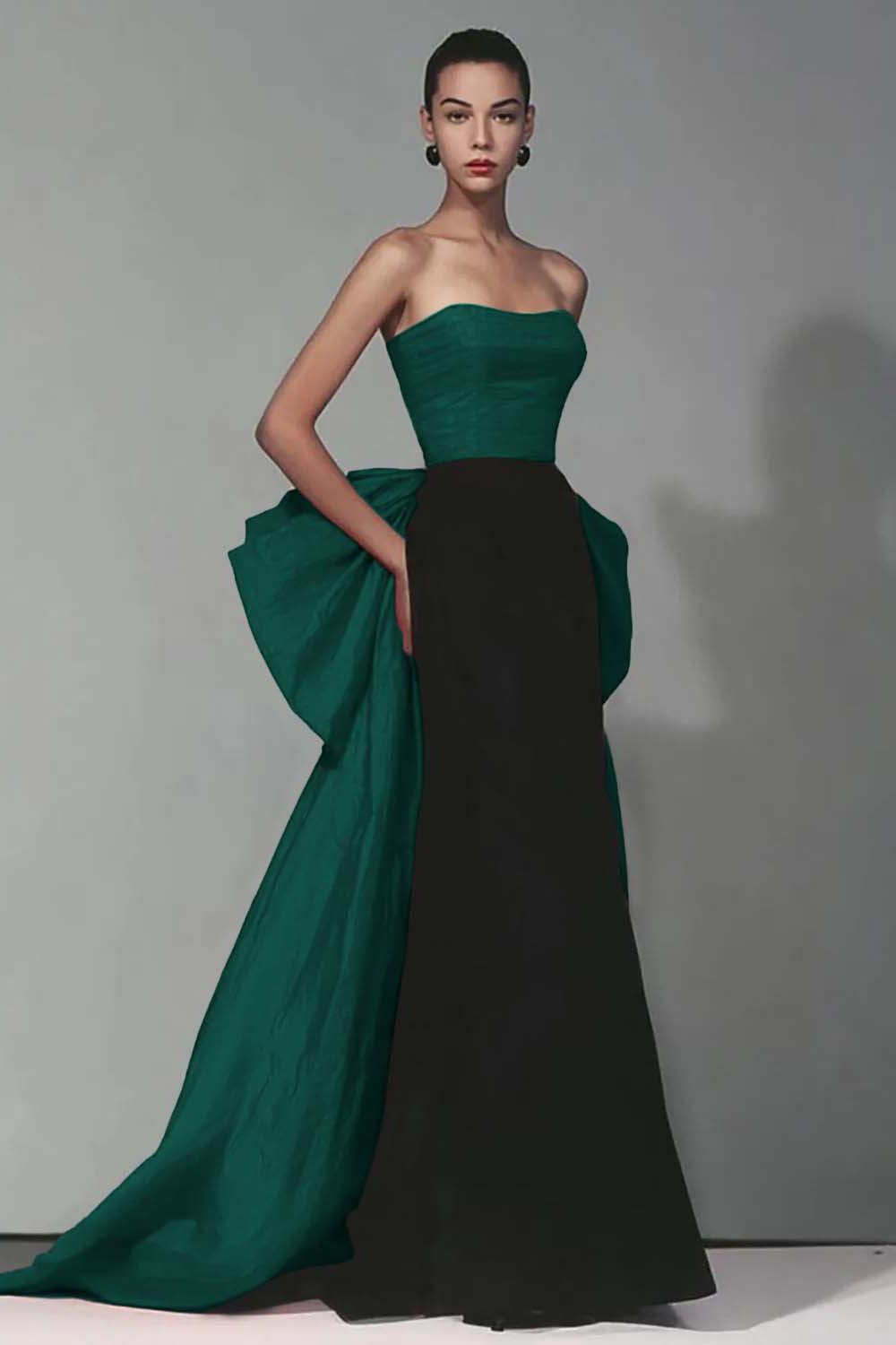 Stunning Black And Red Strapless Long Mermaid Prom Dress With Bow