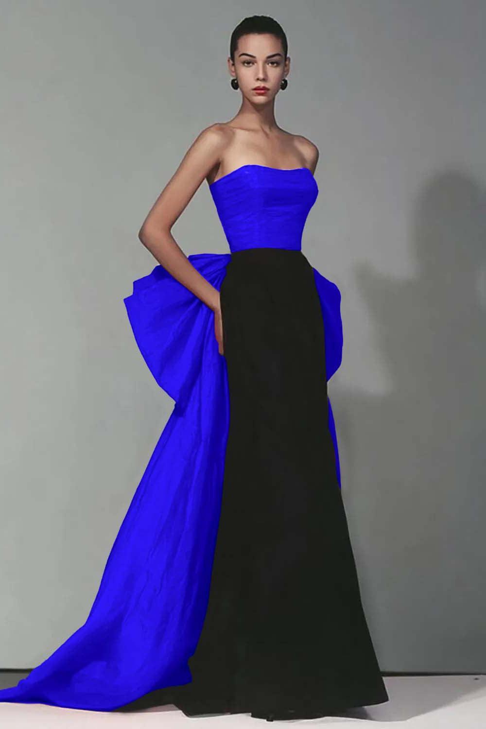 Stunning Black And Red Strapless Long Mermaid Prom Dress With Bow
