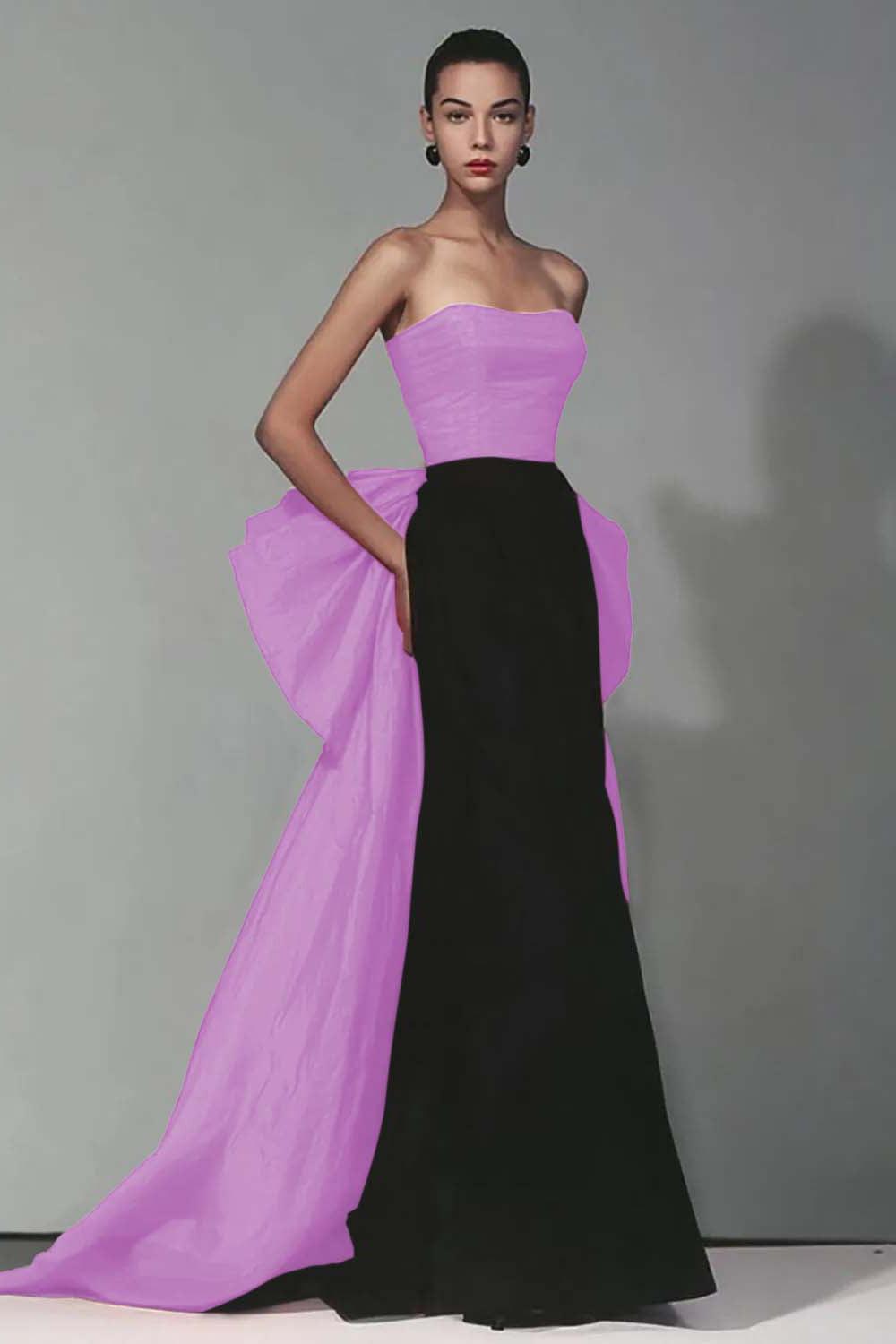 Stunning Black And Red Strapless Long Mermaid Prom Dress With Bow