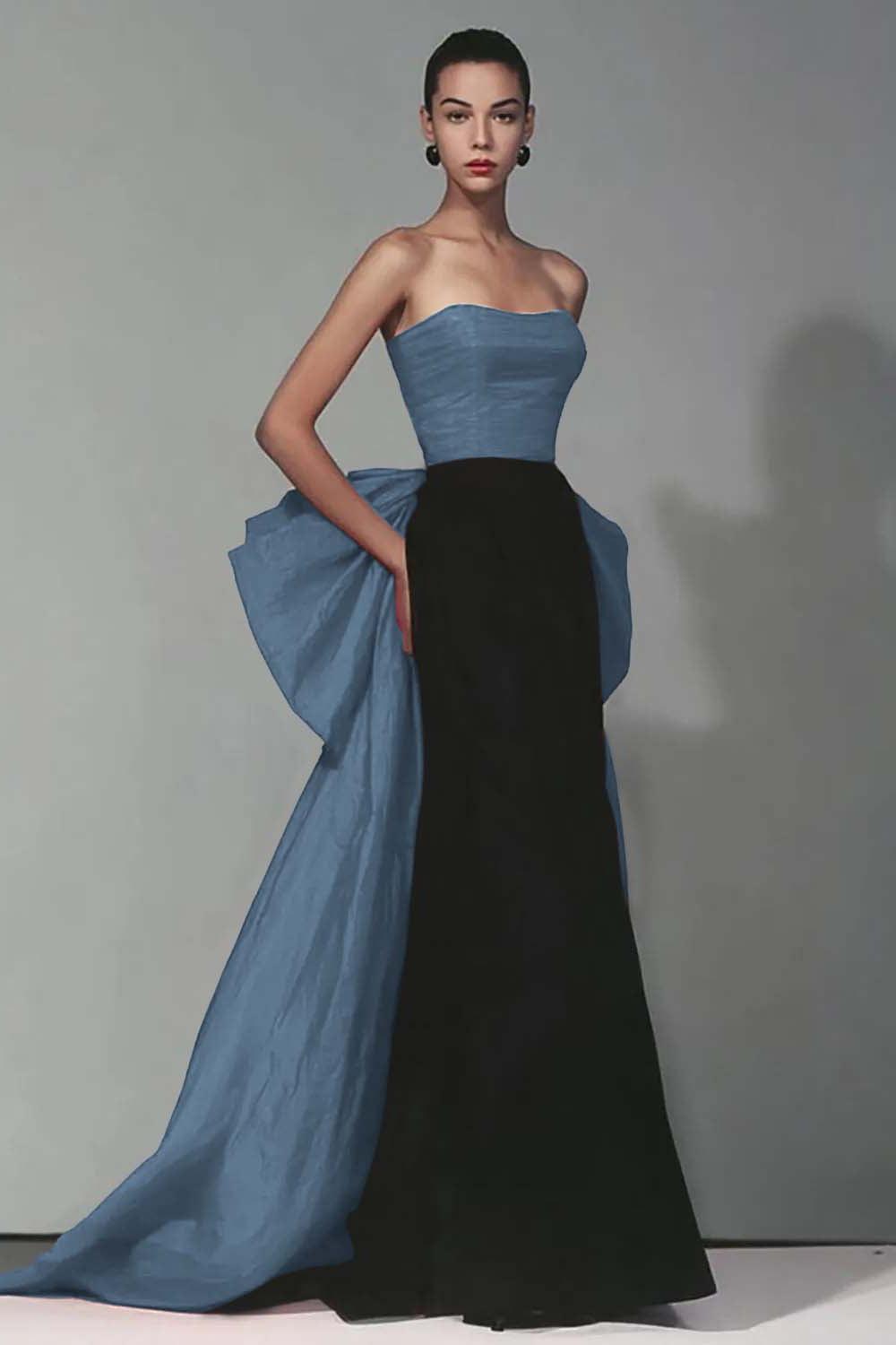 Stunning Black And Red Strapless Long Mermaid Prom Dress With Bow